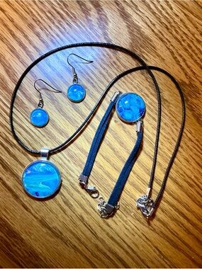 Handmade Paint-Pour Necklace, Bracelet, and Earring Set
